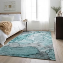Addison Rugs Mayfield Washable Transitional Watercolors Teal Rectangle Rug, 5' x 7'6"