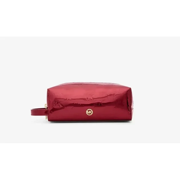 Michael Kors Jet Set Medium Patent Logo Debossed Travel Kit Cherry