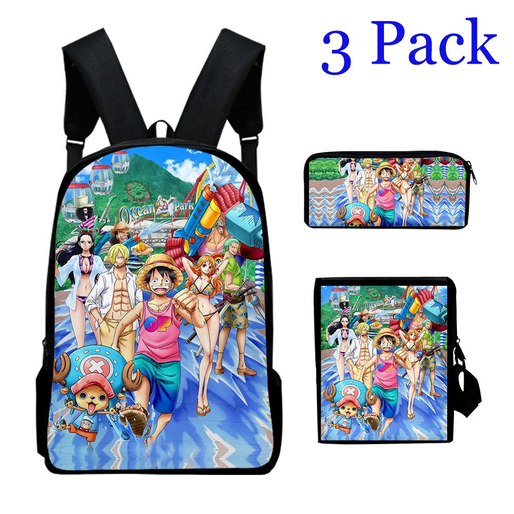 3Piece Backpack Anime One Piece Backpack School Pen Case, Crossbody Bag Gifts for Kids，One
