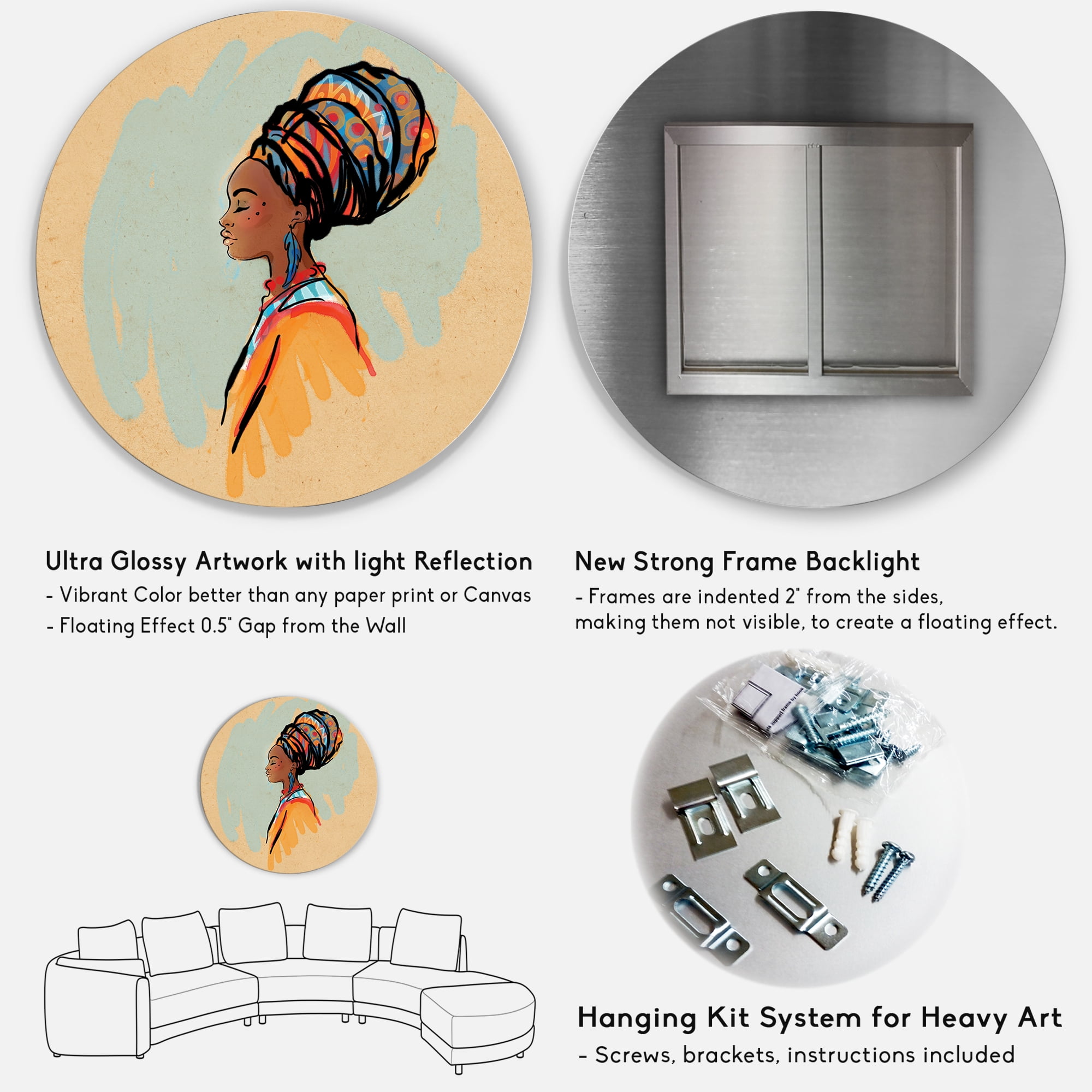 Designart 'Portrait of African American Woman With Turban II' Modern Circle Metal Wall Art 11x11 - Disc of 11
