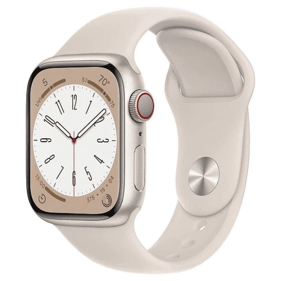 Restored Apple Watch Series 8 GPS + Cellular 41mm Starlight Aluminum Case with Starlight Sport Band - S/M. Fitness Tracker, Blood Oxygen & ECG Apps, Always-On Retina Display