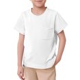 thumbnail image 3 of XUELUO Boys Athletic Shirts Summer Solid Color Crew Neck Short Sleeve Basic Pocket Tops T-shirts Daily-Wear,White,4-5 Years, 3 of 5