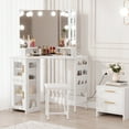 thumbnail image 1 of QinaQin Corner Vanity Set Including a Mirror with Lighting, Charging Station, Storage Cabinet, and Stool – 3 Adjustable Lighting Modes – Tiger-Stripe Wood with Mirror with Lighting, 1 of 5