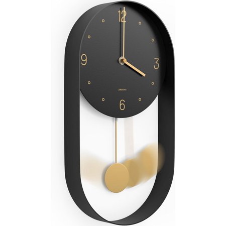 with 8 Inch Face - Contemporary & Minimalist Design & Modern Pendulum Wall Clock - Decorative and Unique Metal Frame & with Silent Battery Operation - Includes Both Black and Gold Pendelum