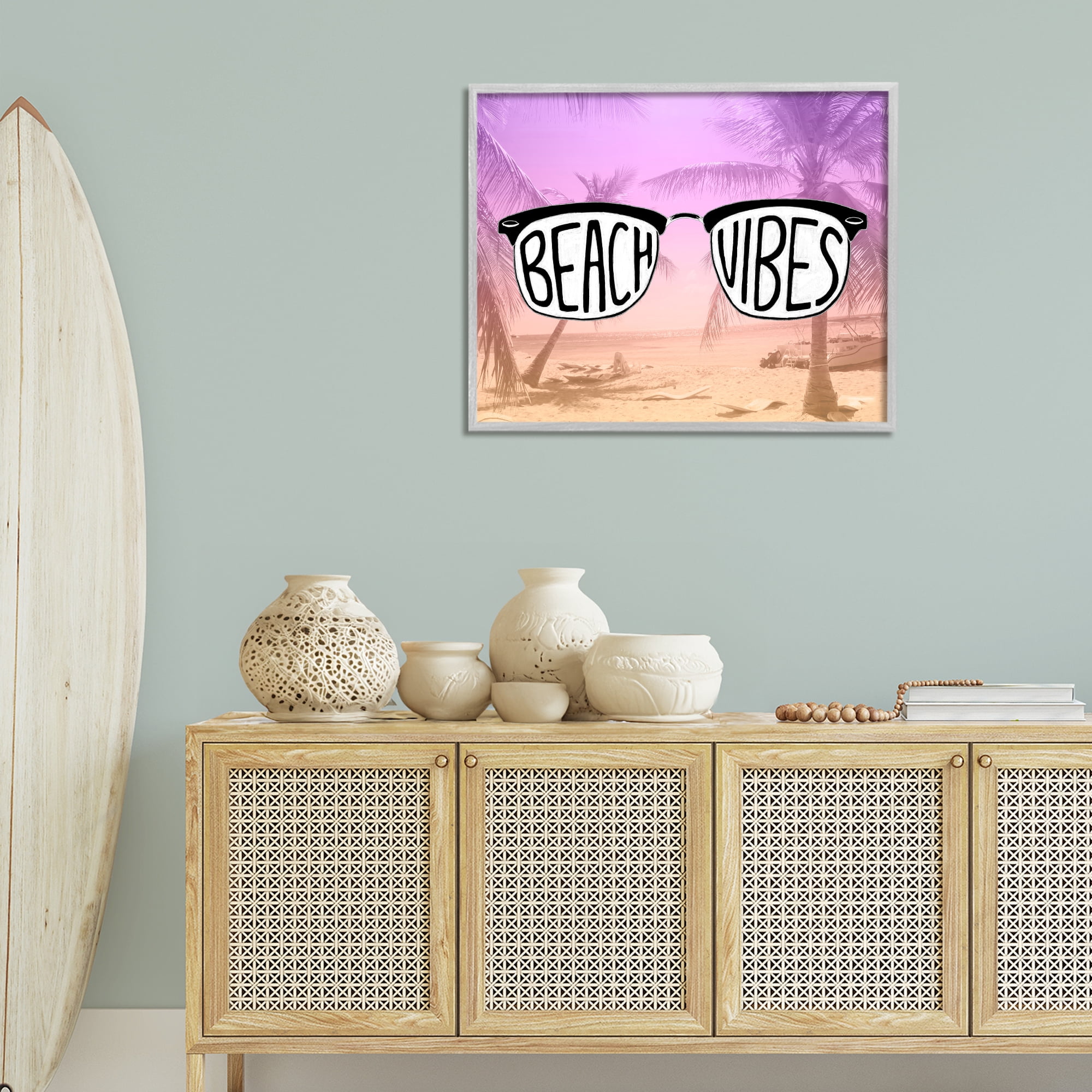 Stupell Industries Tropical Beach Vibes Typography Painting Gray Framed Art Print Wall Art, 30 x 24