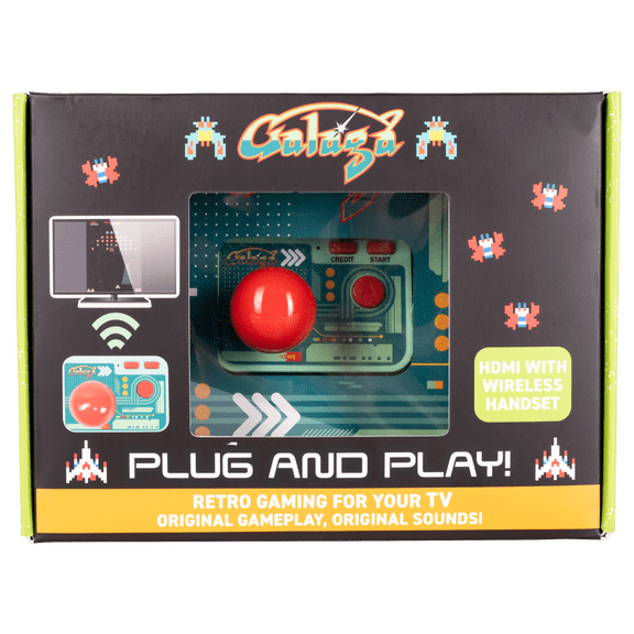 Galaga Plug & Play Arcade Console with TV Stick & Wireless Joystick – Classic Galaga Game On Your TV, Nostalgic Retro Gaming, Easy Setup, Ideal Gift for Gamers & Collectors.