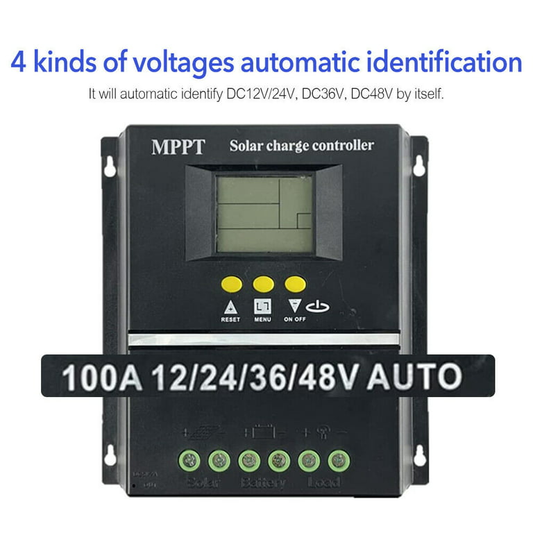 100A MPPT Controlador de carga solar 12V-48V Pantalla LCD Regulador de  panel USB 