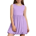 thumbnail image 2 of Fesfesfes Girls Solid Color Dress Summer Short Sleeve Sleeveless Ruffled Hem Princess Dress for Toddlers Kids Flowy Party Wear Toddler Girl Outfit Dress(Purple#4,4-5 Years), 2 of 6