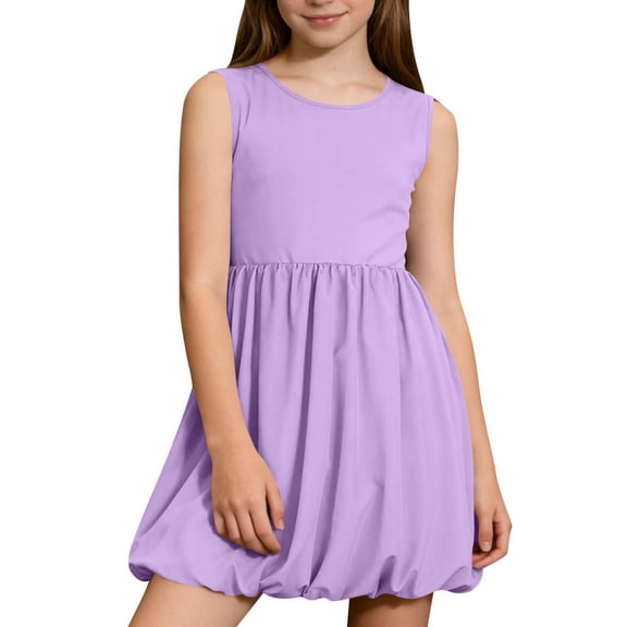 Ovbmpzd Purple Big Girls Dresses Sleeveless Summer Dresses A-Line Casual Mini Dresses,7-8 Years