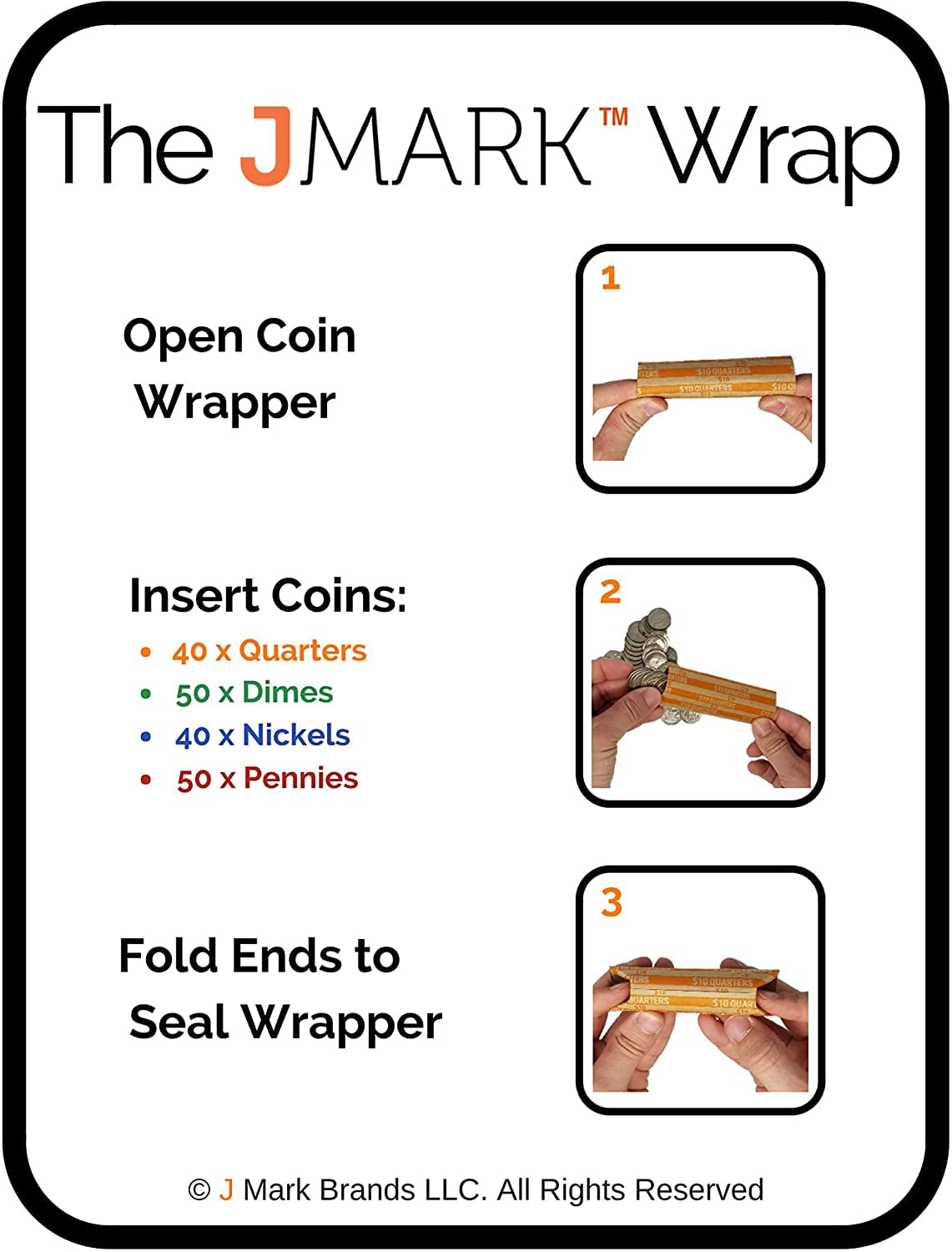 ABA Striped Kraft Paper Coin Roll Wrappers Includes Free J Mark Deposit Slip, Quarters, Dimes, Nickels, Pennies J Mark Neatly-Packed Flat Coin Roll Wrappers Extra Pennies 1,000-Pack USD