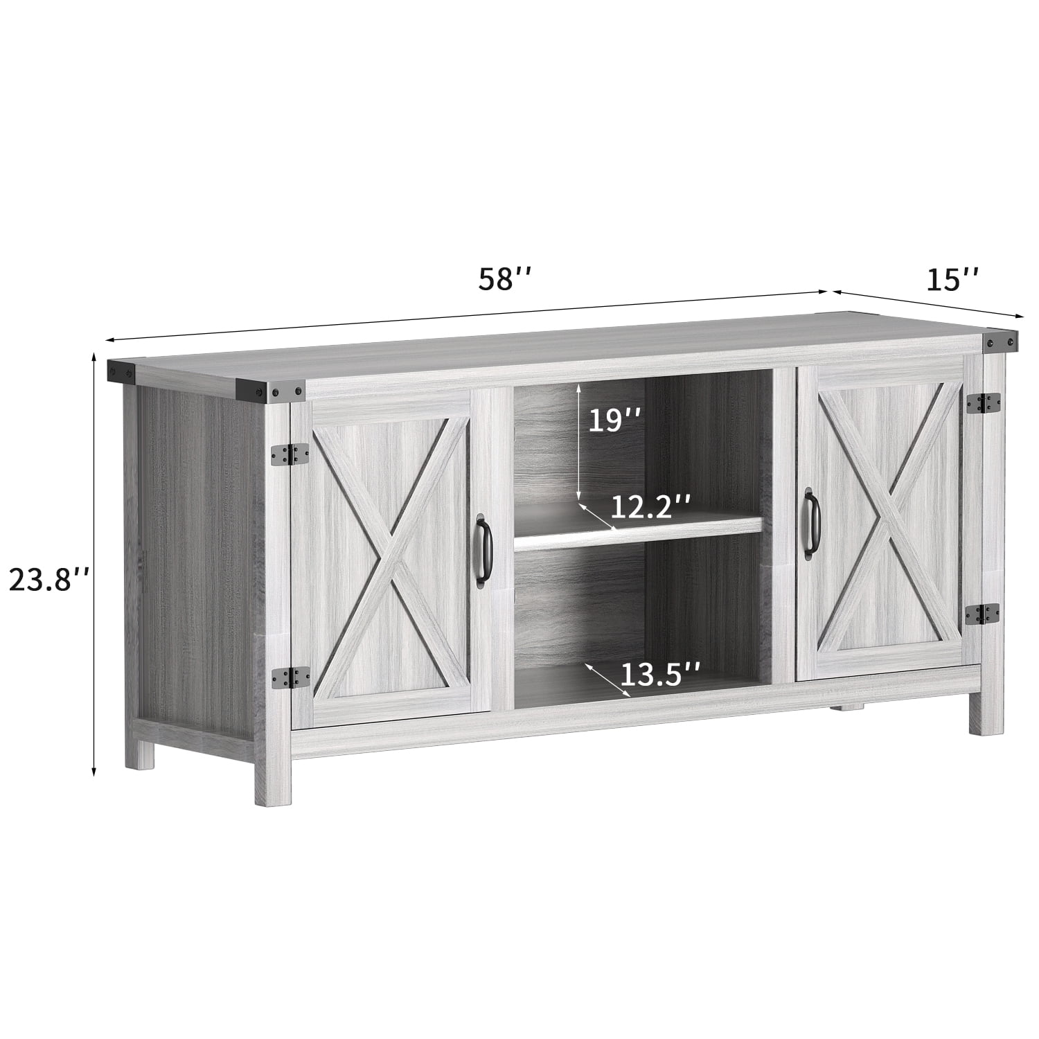 "Homall Entertainment Center, Wood Console Barn TwoDoor TV Stand for TVs up to 65"", Gray Wash, Modern & Rustic"  (图5)