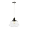 thumbnail image 2 of JONATHAN Y Schoolhouse 14" 1-Light Bohemian Farmhouse Iron/Glass LED Pendant, Oil Rubbed Bronze/Clear, 2 of 9