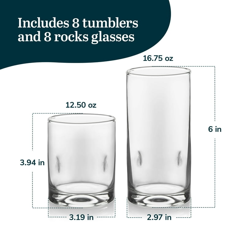 Libbey Impressions 16-Piece Tumbler & Rocks Glass Set, Dishwasher