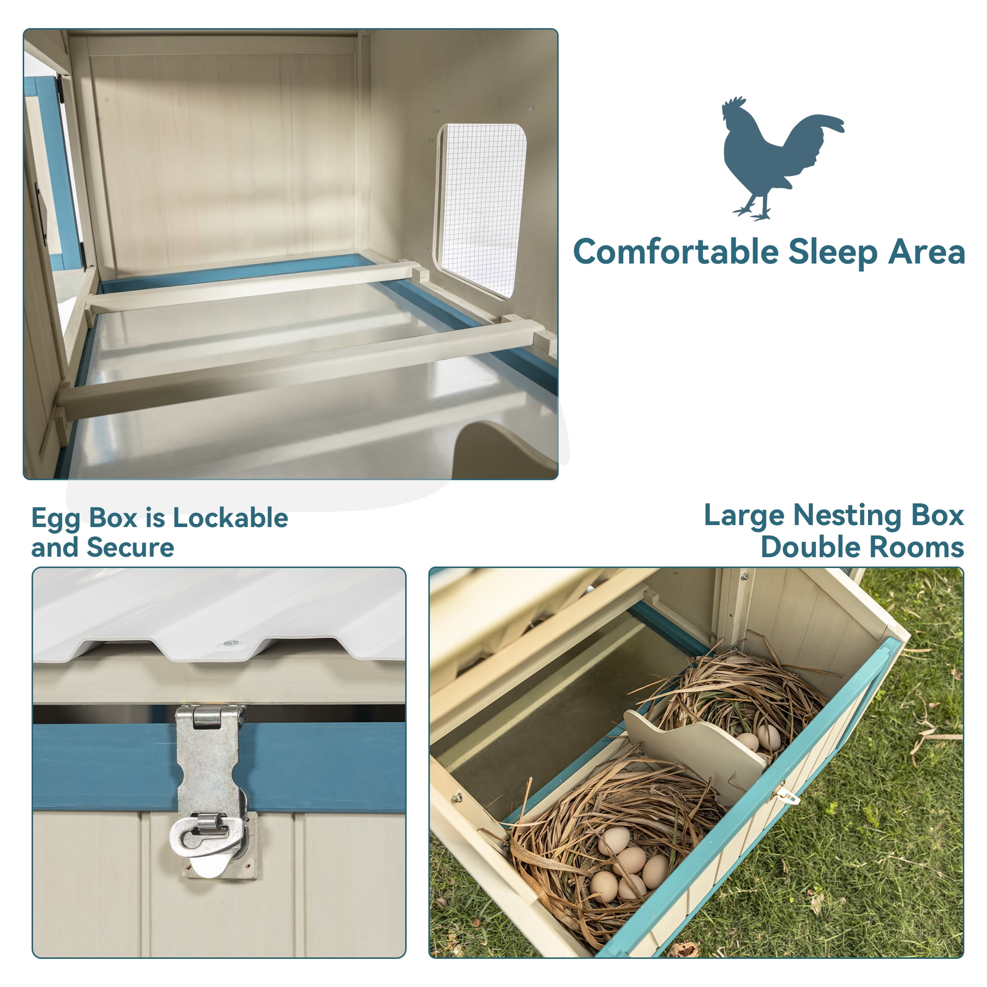 Pefilos 55" Outdoor Rabbit Hutches with PVC Roof, Hen House with Nesting Box for 6-8 Chickens Rabbit Cages for Removable Bottom, White Pefilos 55" Outdoor Rabbit Hutches with PVC Roof, Hen House with Nesting Box for 6-8 Chickens Rabbit Cages for Removable Bottom, White