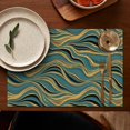 thumbnail image 5 of Teal Marble Gold Wave Pattern Summer Placemats Table Placemats Set Of 4-Linen Kitchen Washable Placemats Table Mats 11.8"x17.7" Non-Slip Heat Resistant, 5 of 6