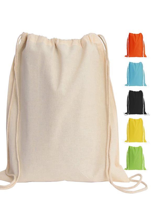 Set of 12 Cotton Drawstring Backpacks Sports Cinch Sack Bag Assorted Colors