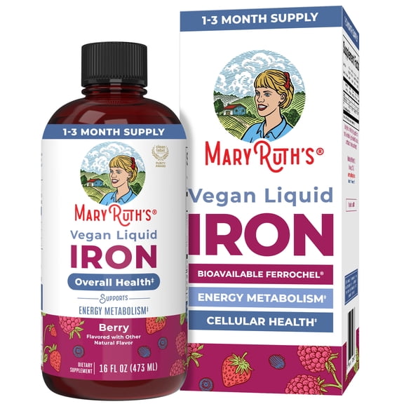 MaryRuth's Vegan Liquid Iron Berry Mineral Supplement, Cellular Overall Health, Unisex, Ages 4 , 16 fl oz