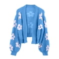 thumbnail image 4 of OGLCCG Women's Cute Flower Cropped Cardigan Long Sleeve V Neck Open Front Floral Knit Sweater Tops Winter Warm Fuzzy Cropped Sweater Coats,S,Blue, 4 of 8