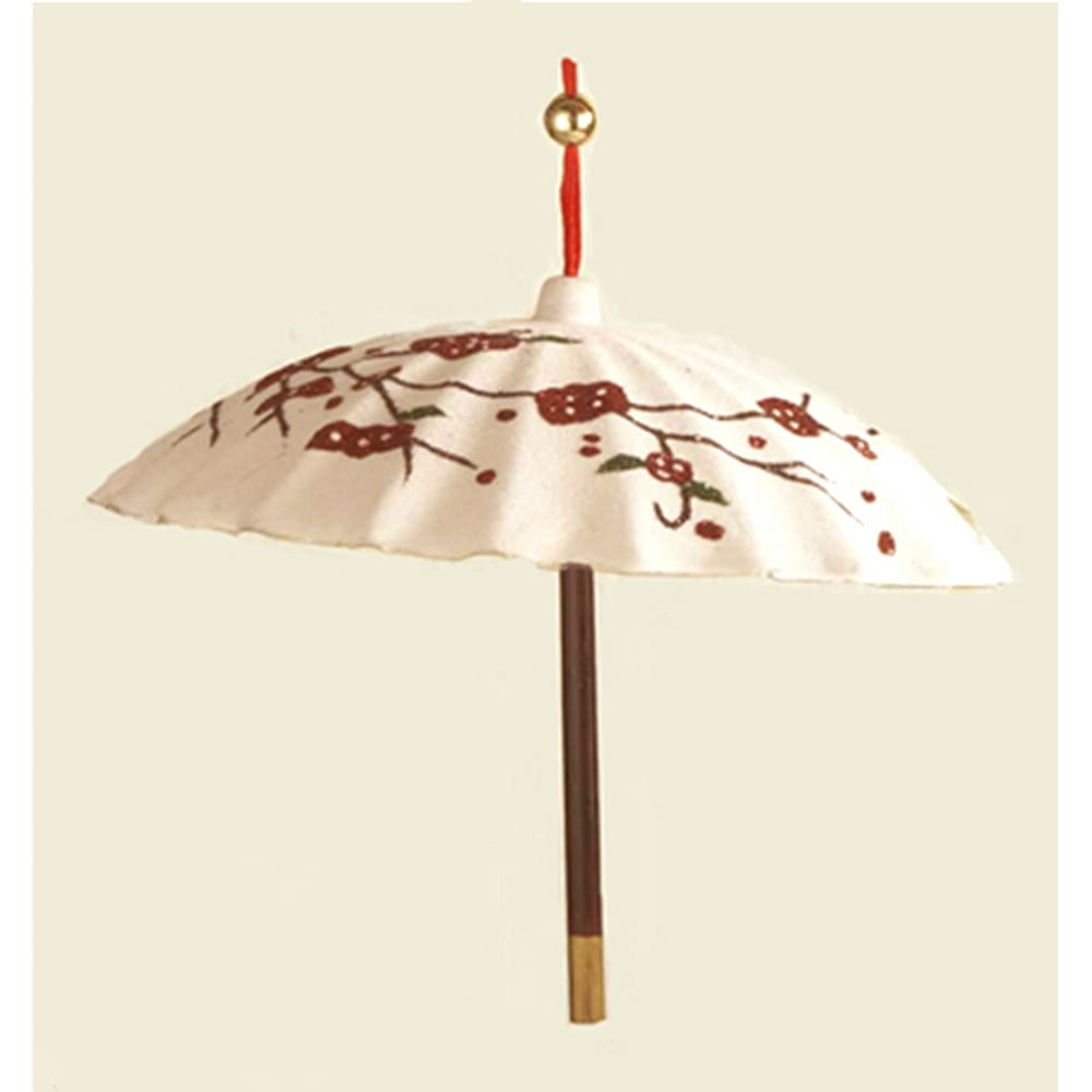 Asian Fusion White Umbrella with Red Floral Glitter Design Christmas