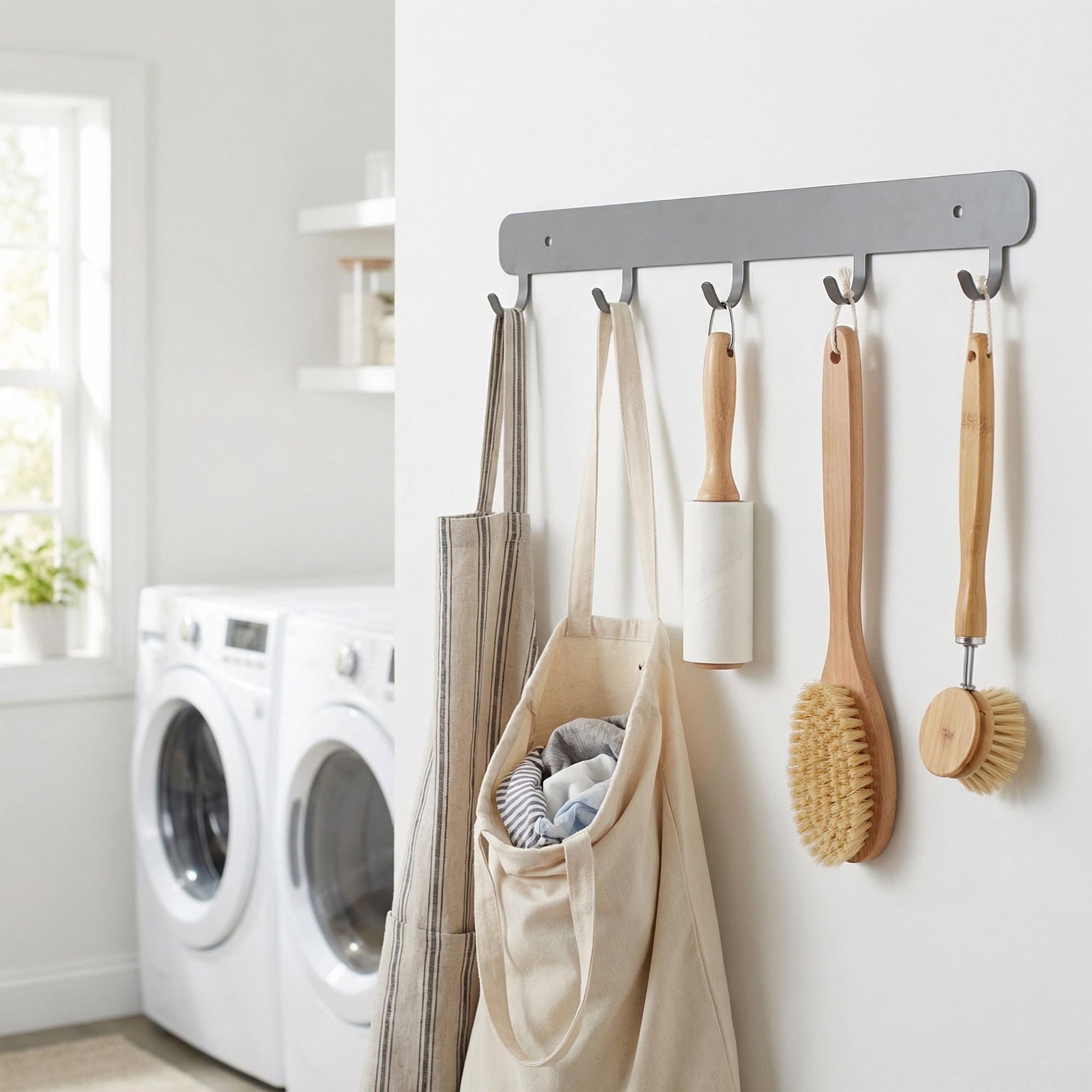 Unique Bargains Coat Rack Wall Mount Metal 5 Hooks Hat Rack for Entryway Bathroom Gray