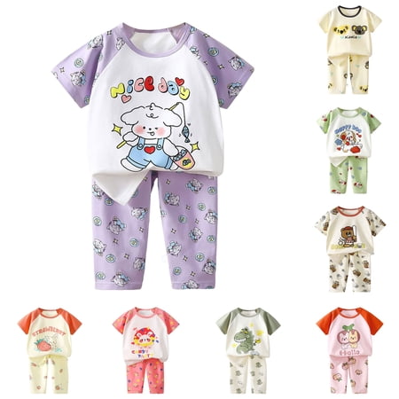 Nwiuh Toddler Boy Summer Short Sleeve Crew Neck T-Shirt Elastic Shorts 2Pc Outfit Set Casual Soft Dailywear Clothes for Baby Boys 3M 6M 12M 18M 24M 3T‑5T Infant Kids(Purple 18-24 Months)