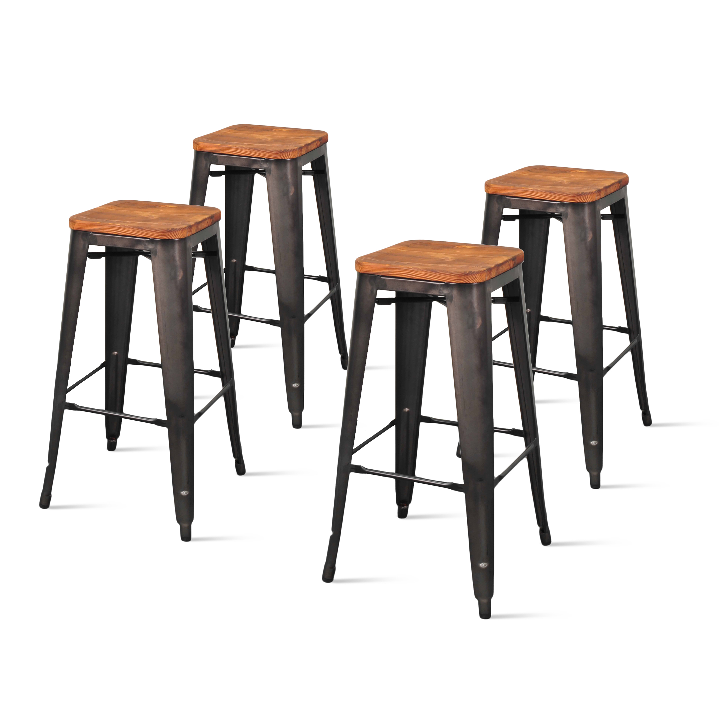 gunmetal bar stool with wood seat