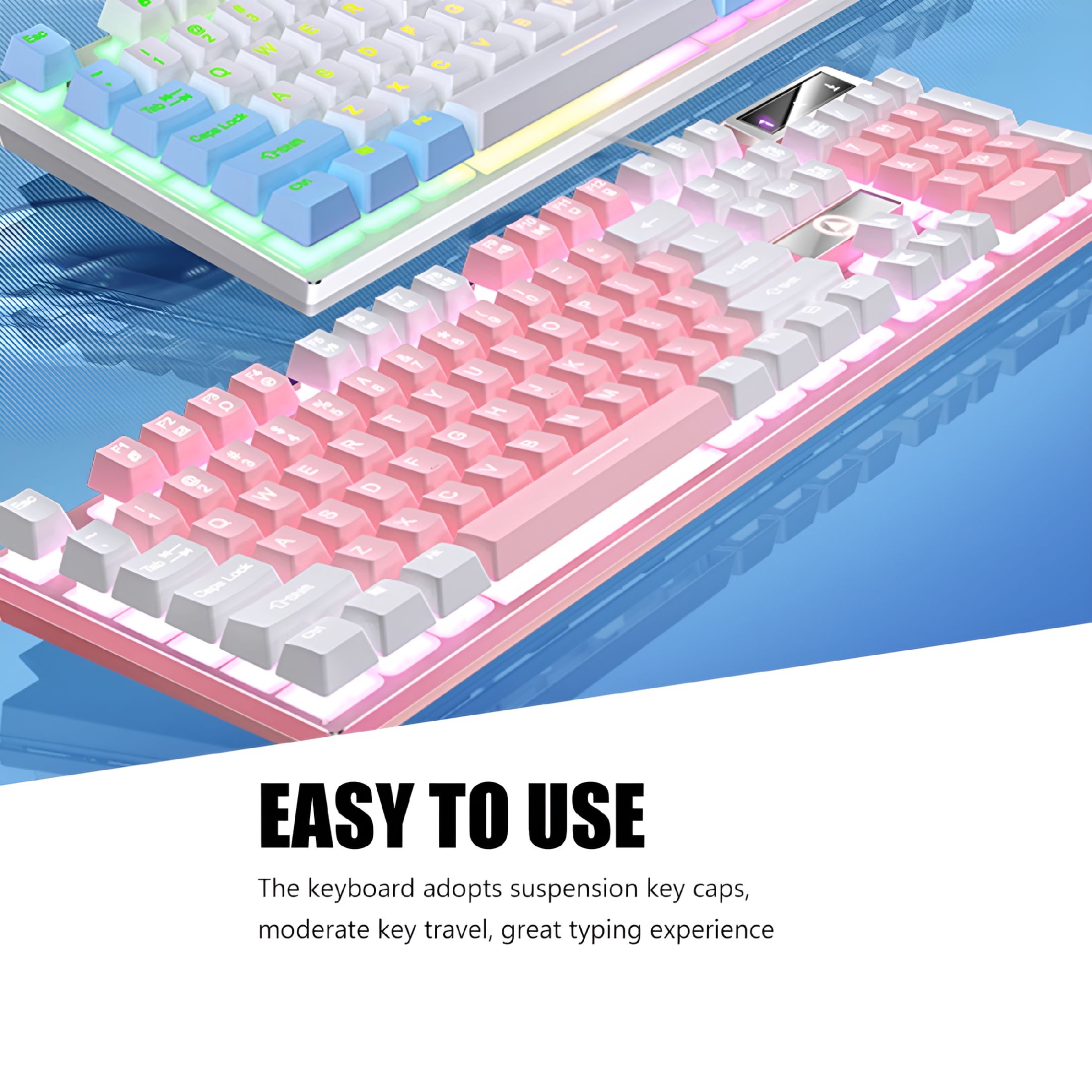 GJX 2026 New Wired Gaming Keyboard Full Size Keyboards Computer 104 Private Model Usb Pink Abs Office for Gaming,Office,Home Use,Work,Study