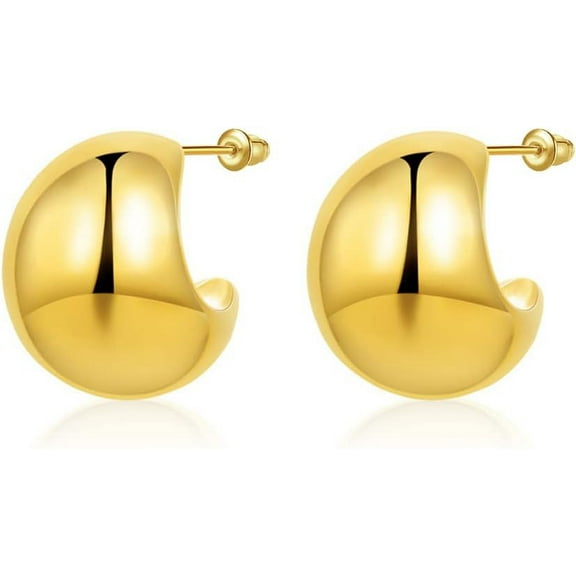 Chunky Gold Hoop Earrings for Women, 14K Gold Plated Hoop Earrings Lightweight Stainless Steel Hollow Open Hoops Hypoallergenic Earrings Fashion Jewelry for Women