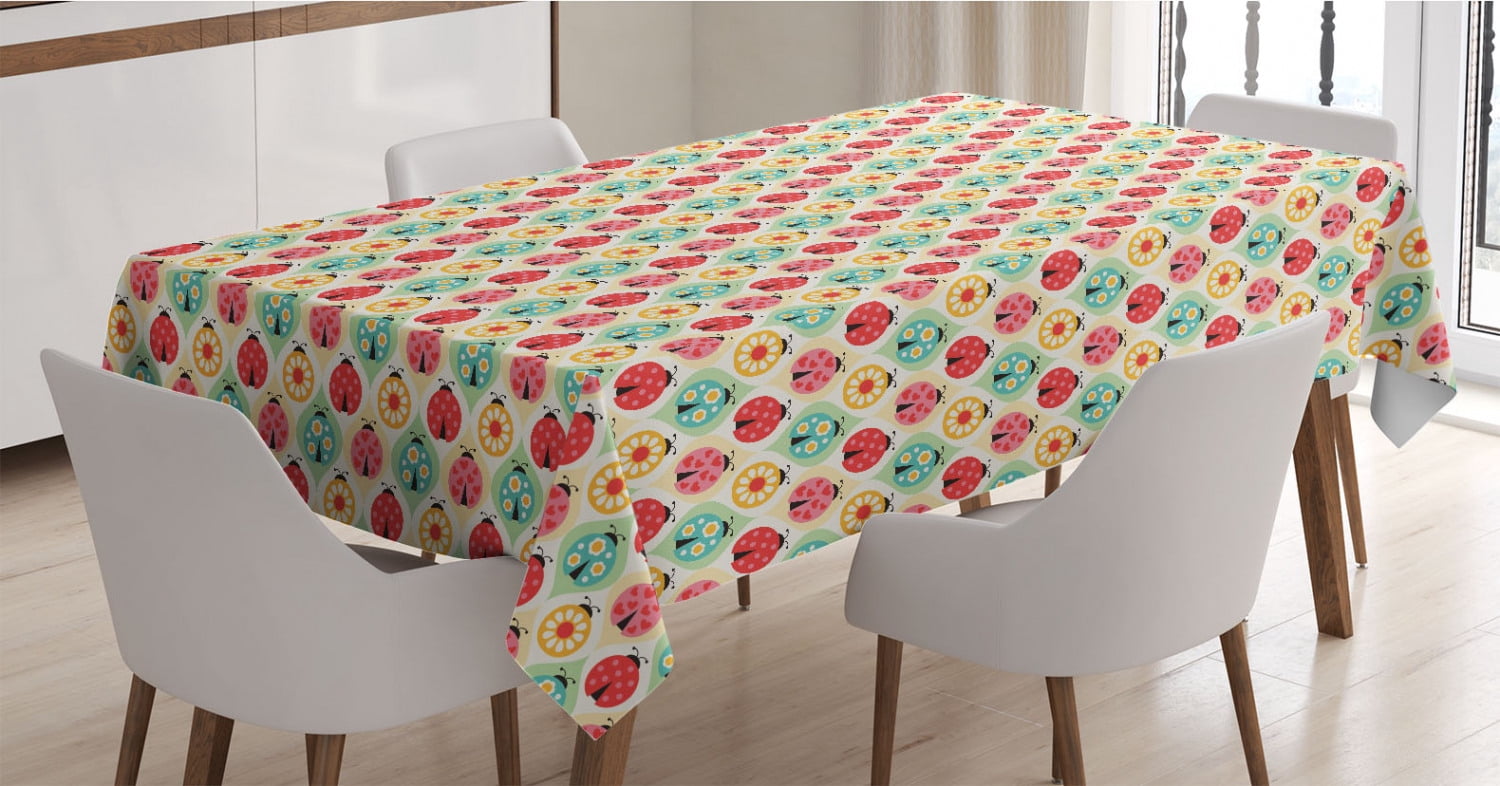 Tablecloth Yellow Insects Ladybug Tablecloth, Cartoon Ladybug Insect Pattern Ornamented with ...