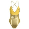 thumbnail image 2 of Aiihoo Womens Shiny Metallic One Piece Camisole Teddy Bodysuit Dance Leotard Thongs Bikini Gold M, 2 of 6