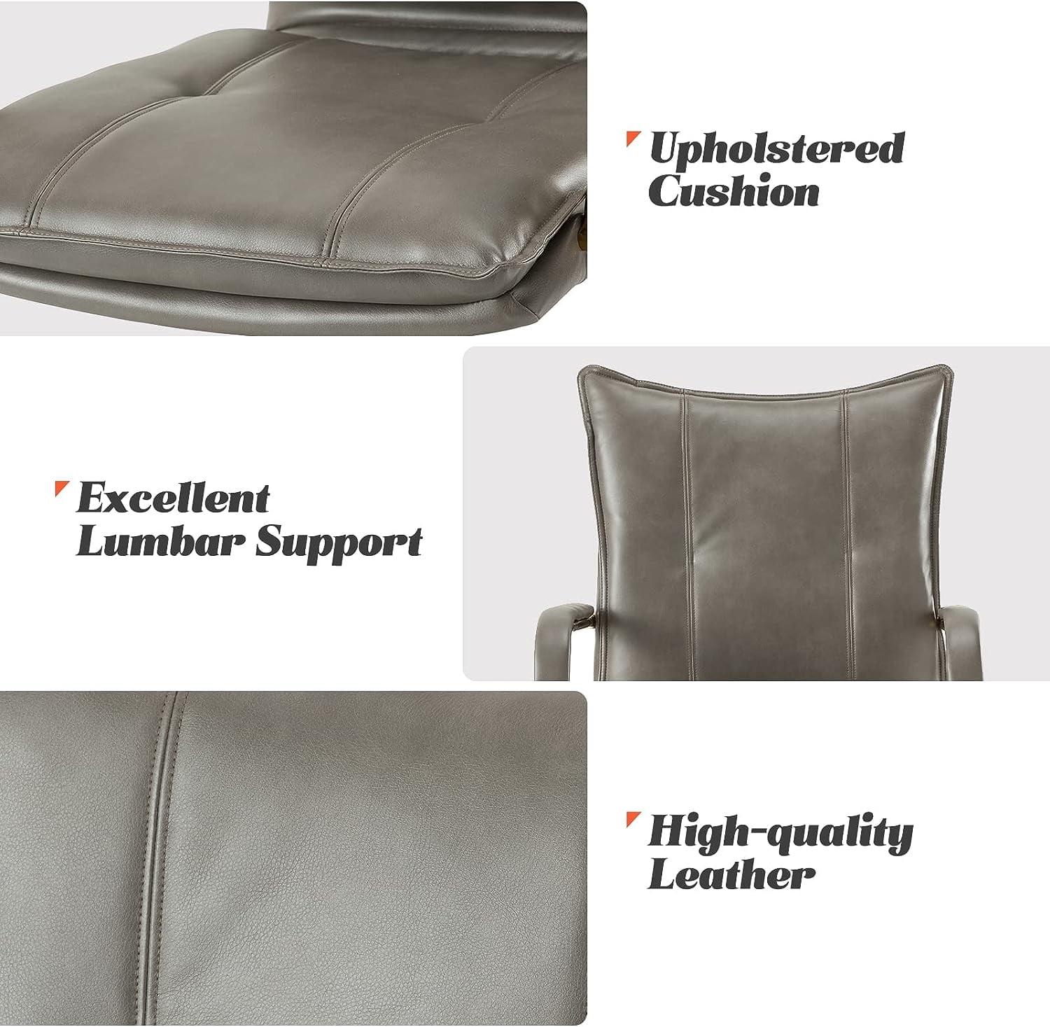 Faux Leather Office Chair Adjustable Swivel Desk Chair with Golden Legs and Arms Upholstered, Grey