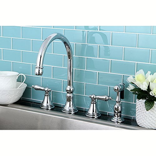 Kingston Brass Governor 8" Deck Mount Kitchen Faucet with Brass Sprayer