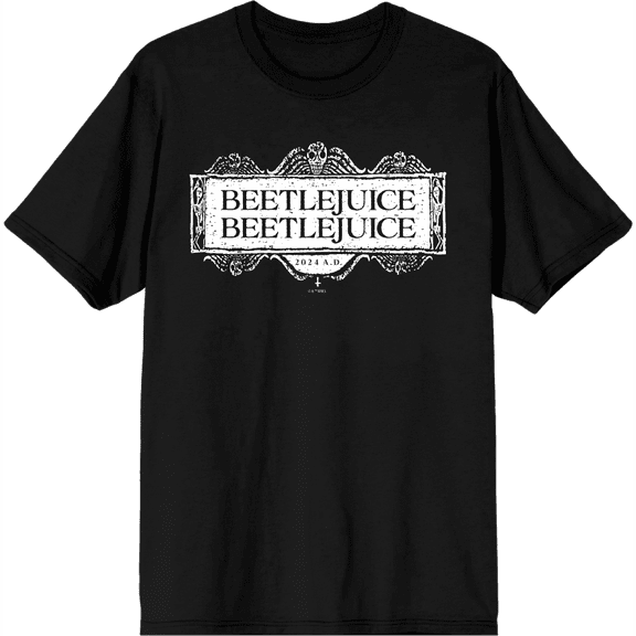 Beetlejuice Beetlejuice White Sign Logo Adult Black Crew Neck Short Sleeve Tee-Medium