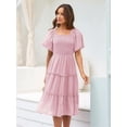 thumbnail image 6 of Women'S Summer Casual Flutter Sleeve Square Neck Smocked Midi Dress Pale Pinkish Gray XL, 6 of 7