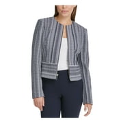 DKNY Womens Navy Printed Zip Up Jacket Petite Size: 4