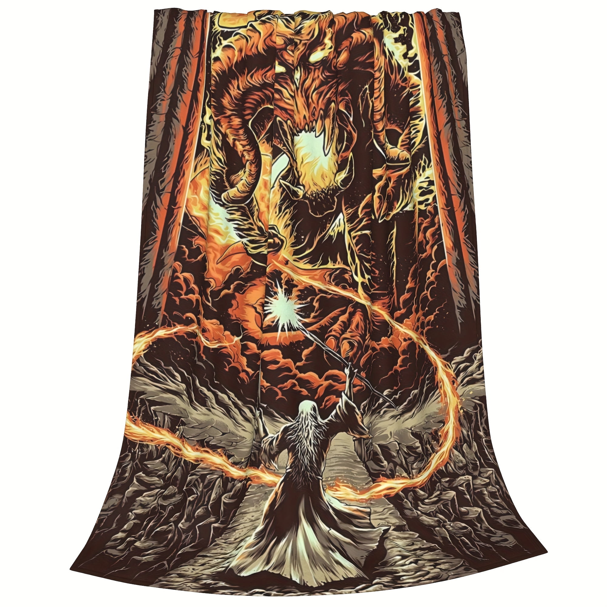 Lord of the Rings Gandalf vs. Balrog Throw Blanket Cozy Portable All-Season Comfort for Car Camping Sofa Bed Vintage Style Red & Black Ideal Gift for Fantasy Fans Mythical Theme