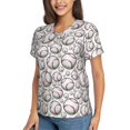 thumbnail image 2 of Zufioo Cute Baseball Print Women's Classic V-neck T-shirt, V-neck Short-sleeved Tops Home Wear, Suitable for Daily Life, Work, Outdoors-3X-Large, 2 of 8