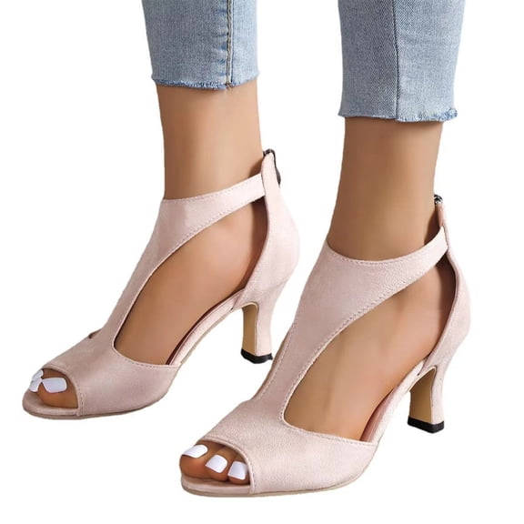 Havenx Women Fashion Heels Sandals Summer Hollowed Out Sexy Zipper Sandal Dressy Pumps Outdoor Fashion Shoes for Daily Wear,Light pink 39(US-7.5)