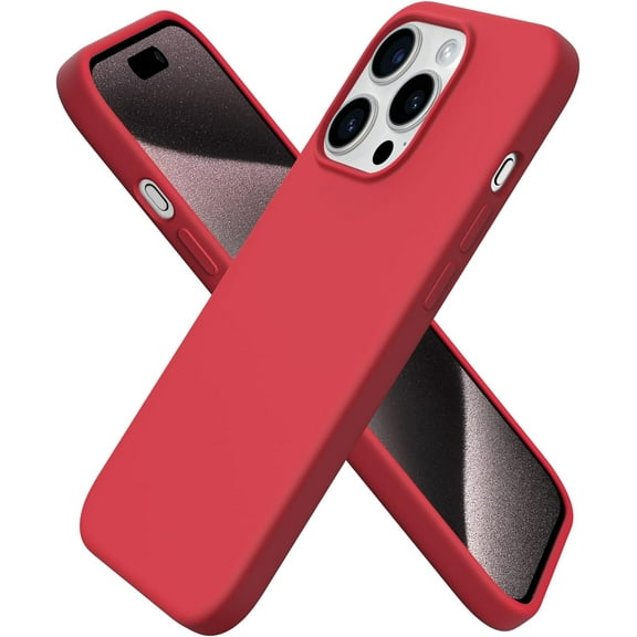 Compatible with iPhone 15 Pro Case 6.1", Liquid Silicone 3 Layers Full Covered Soft Gel Rubber Cover, Shockproof Protective Slim Phone Case with Anti-Scratch Microfiber Lining-Red