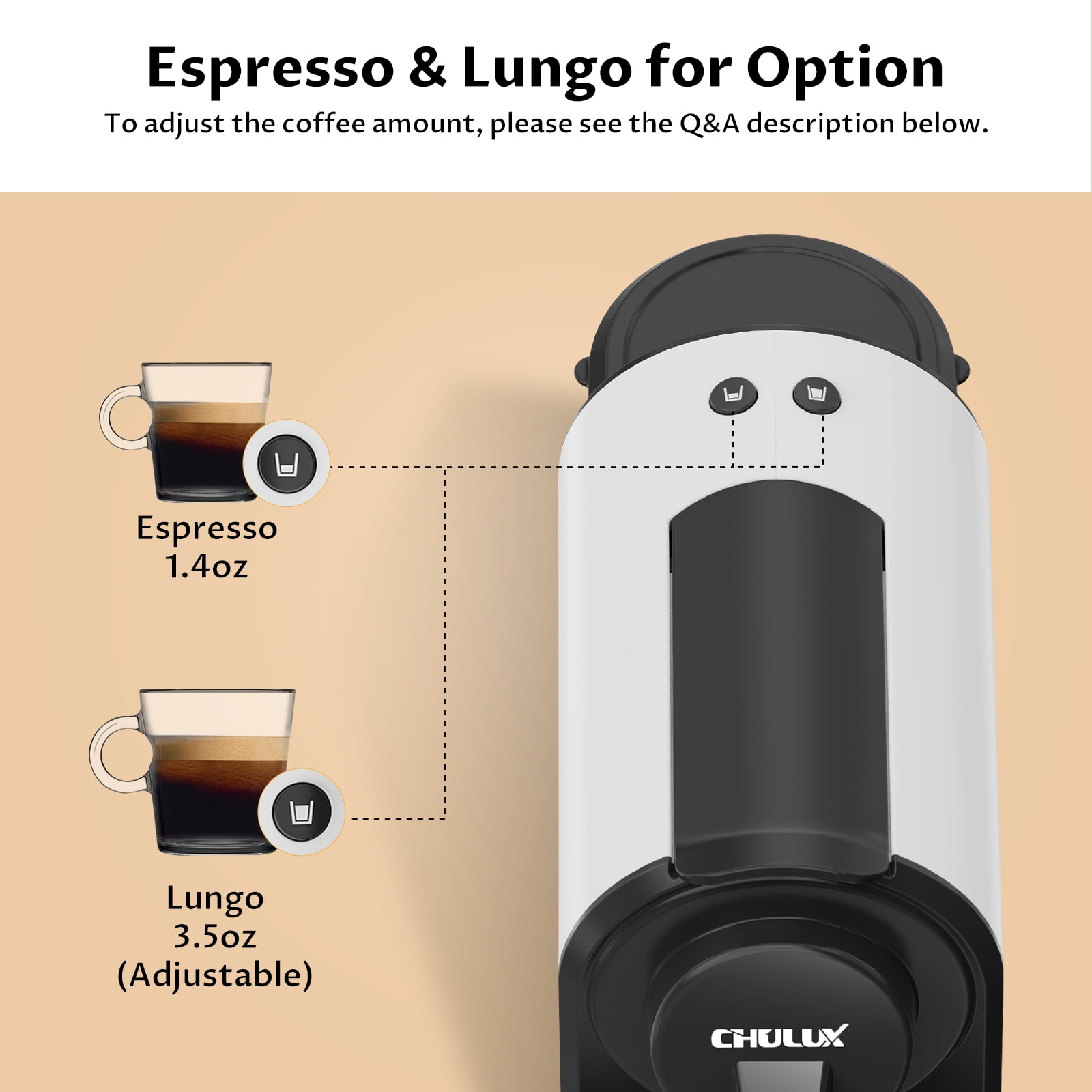 CHULUX Espresso Machine, 20 Bar Espresso Maker for Nespresso Original Pods with 24OZ Removable Water Tank, 1400W