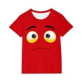 thumbnail image 2 of Blusas y camisas de manga corta con cuello redondo para niños y niñas, color liso, con estampado de expresión linda, manga corta, holgadas y cómodas, blusa para niña, 2 of 5