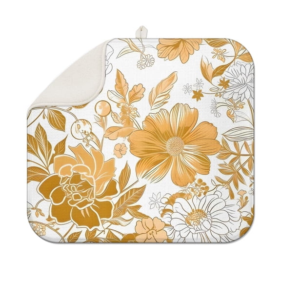 Pioneer Flower Floral Print Pattern Dish Drying Mat for Kitchen 1 Pack, Ultra Absorbent Microfiber Dishes Drainer Mats,16"x18"