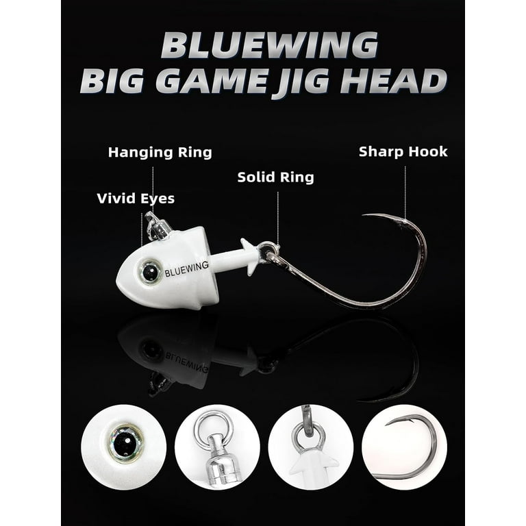 Bluewing Big Game Jig Head with High Strength Stainless Steel Ball Bearing Swivel and High Carbon Steel Hook 1pc Saltwater Fishing Lures Lead Head