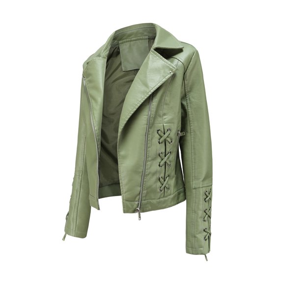 DondPO Women's Faux Leather Jacket Women Artificial Leather Coat Lapel Zipper Short Fashion Outwear Biker Motorcycle Slim Jacket Motorcycle Jacket Women Leather Jacket Women Green L Clearance!