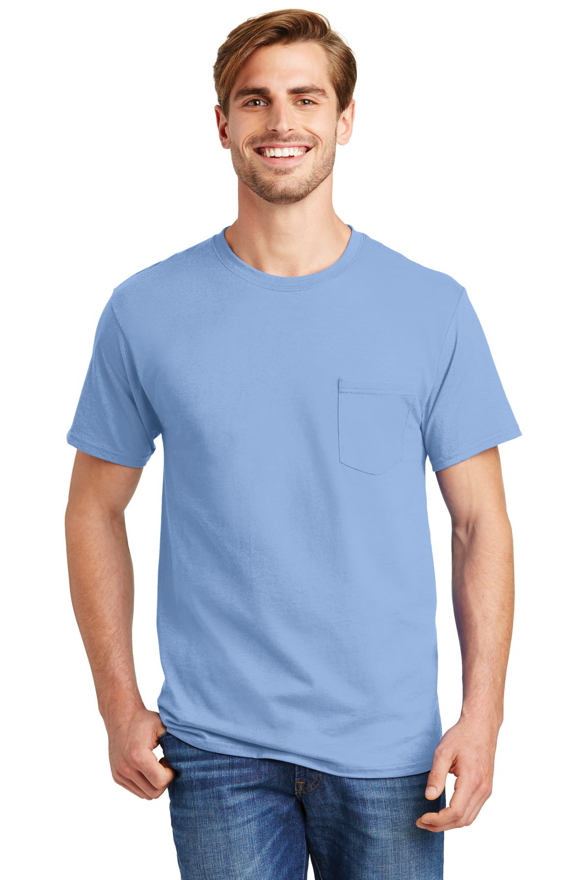 Hanes Tagless 100% Cotton T-Shirt with Pocket - Walmart.com
