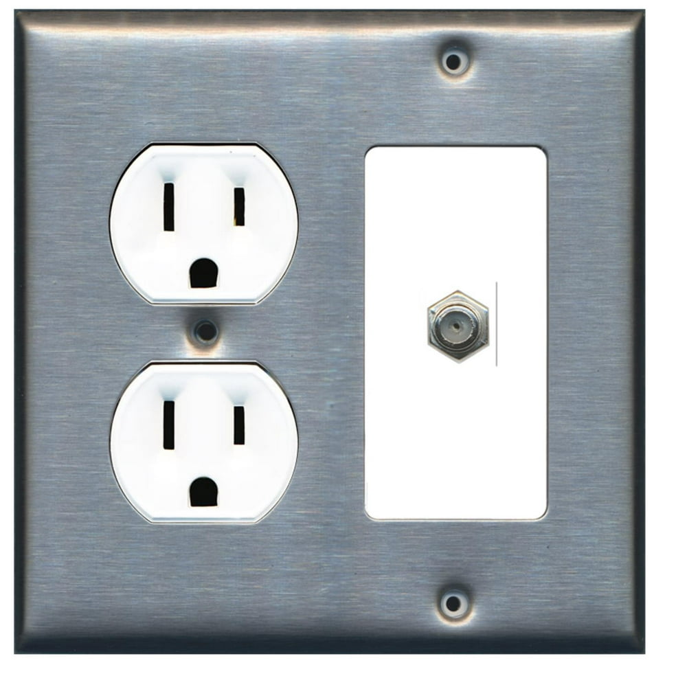 RiteAV (2 Gang Decorative) 15 Amp Round Power Outlet Coax Cable TV Wall