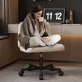 thumbnail image 4 of Armless Criss Cross Chair Comfy Home Office Chair with Wheels Home Office Desk Chair Computer Chair Vanity Chair for Makeup Room, Living Room Chairs (Shell Shape+ Wheels, Black), 4 of 7