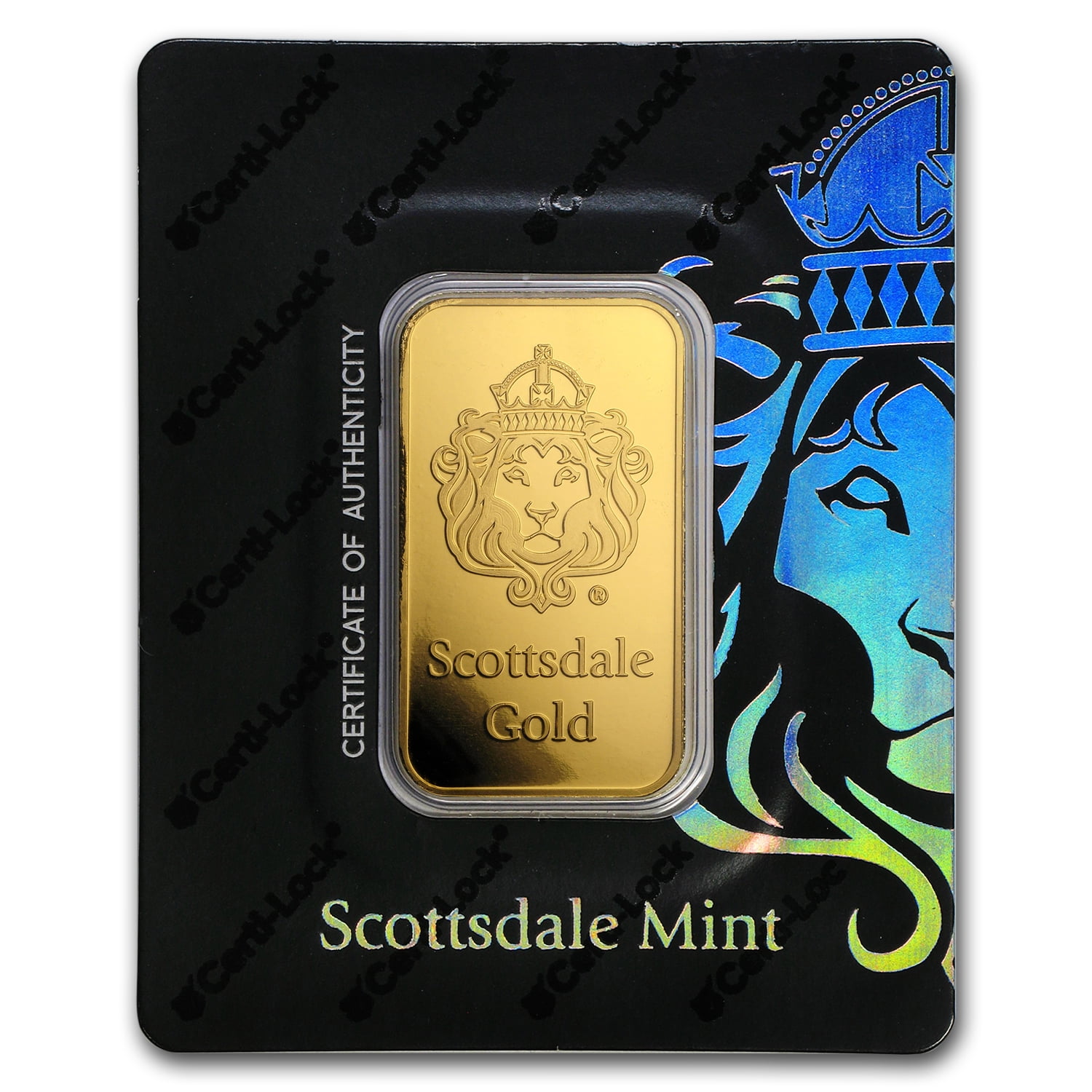 Scottsdale Mint 1 oz Gold Bar Scottsdale Mint CertiLock® (Lion
