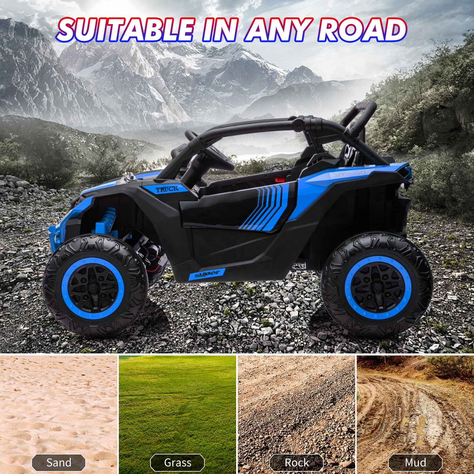 CazToi 24V 7 AH 4WD Battery Powered 2 Seater Ride On Car Off-Road Electric UTV with Remote for Kids