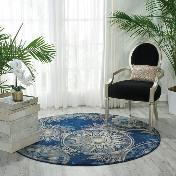Nourison Somerset Geometric Denim 5'6" x Round Area Rug, (6 Round)